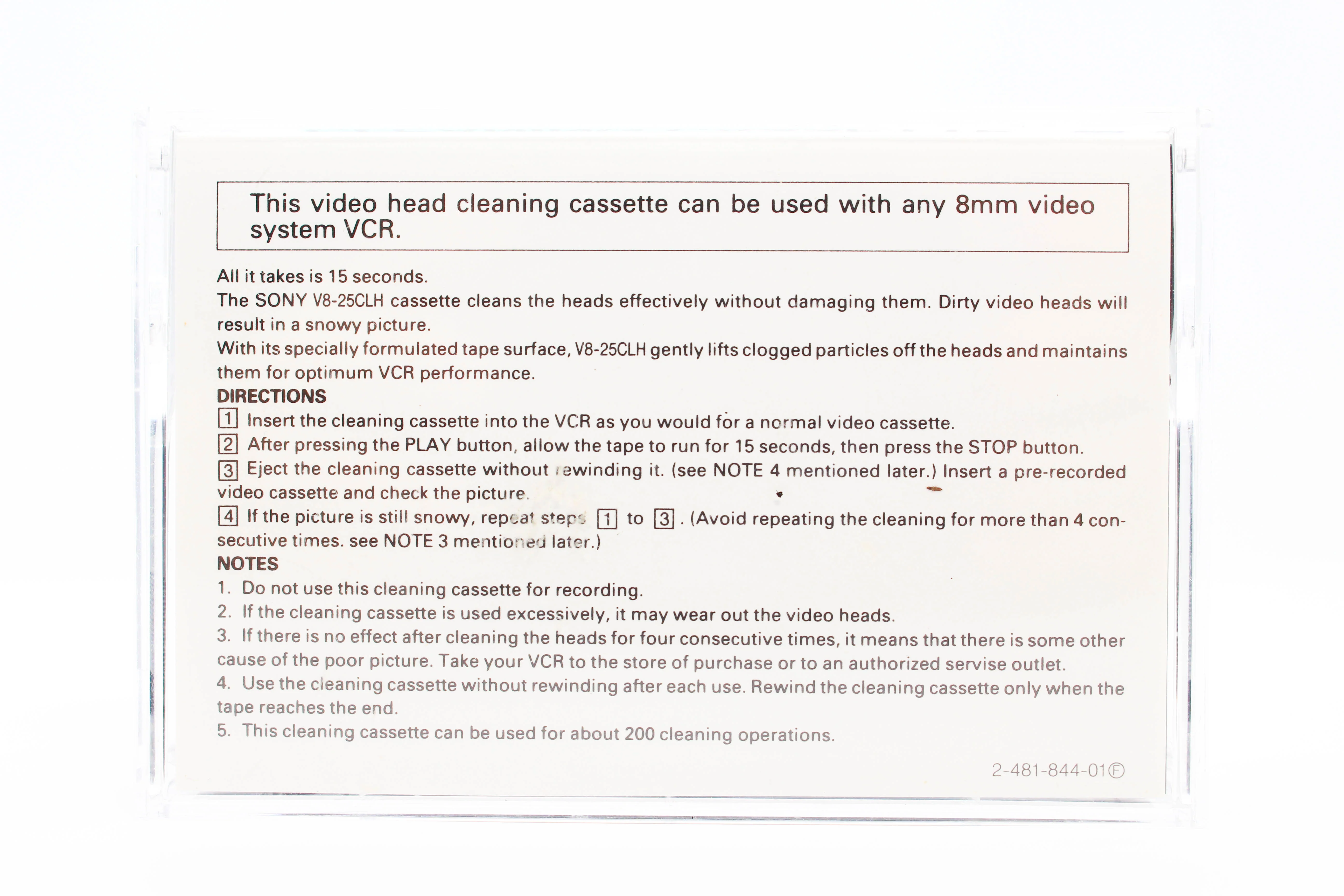 Sony V8-25CLH Digital8 Hi8 Video8 8mm Cleaning Cassette Head Cleaner Tape - Tested Excellent - Image 2